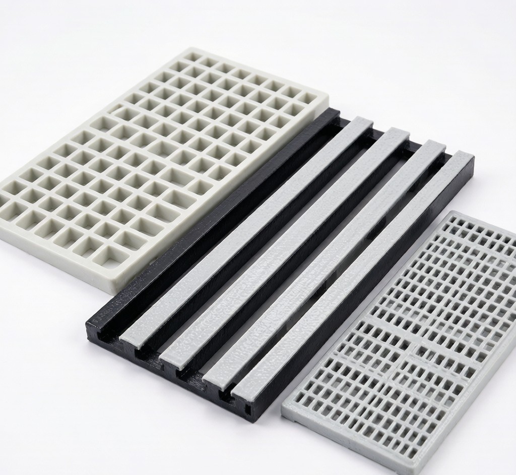 Different types of FRP fiberglass grating - molded pultruded and mini-mesh panels compared