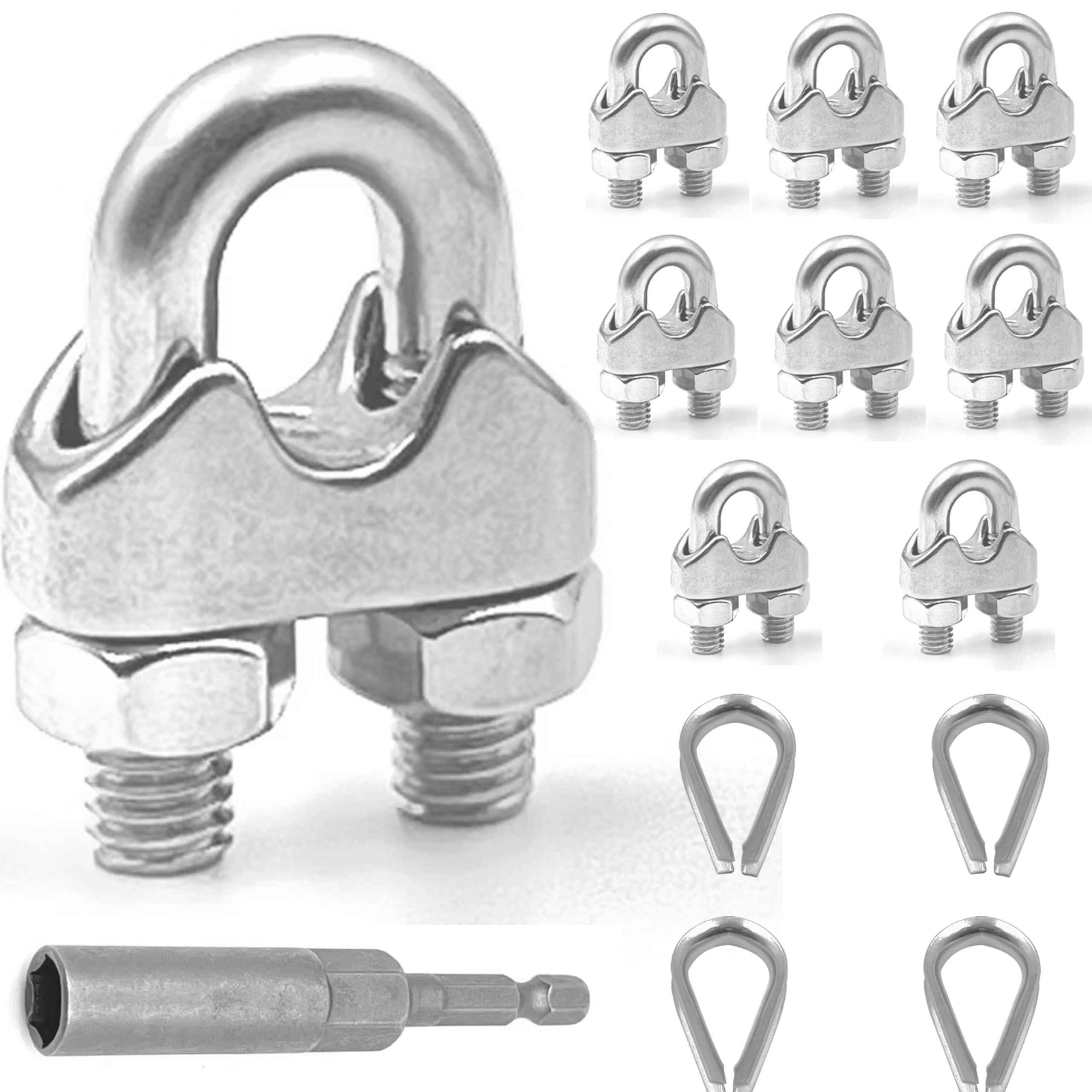 Stainless wire rope clip securing steel cable termination