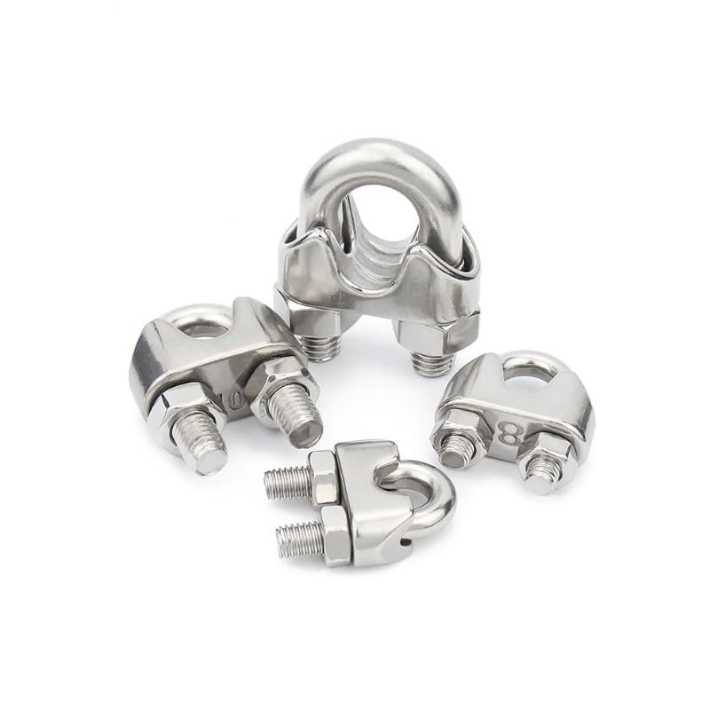 Stainless steel DIN 741 wire rope clips in three sizes